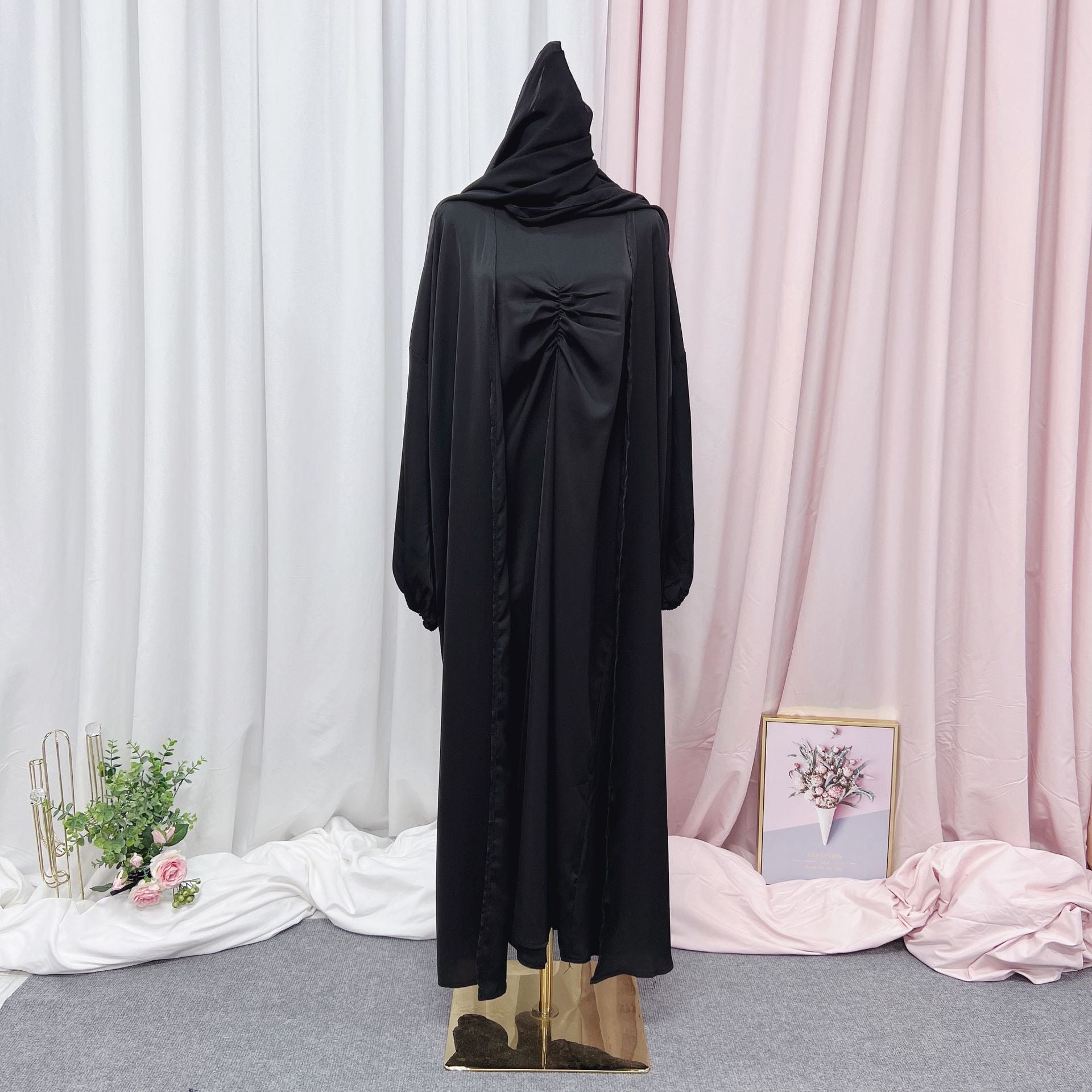 Suits Kaftan Satin Islam hijab Muslim Dress Sets Robe Longue Kimono Ensemble Femme Musulmane Abayas