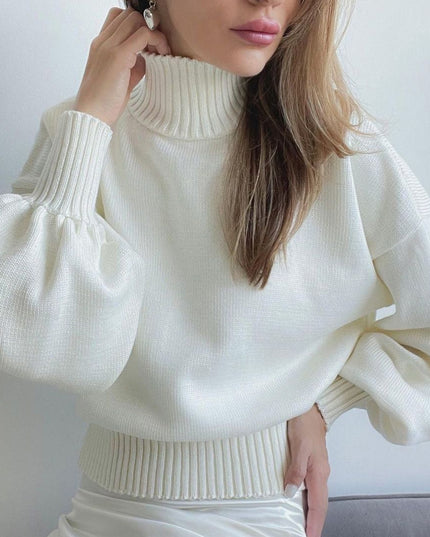 Fall Winter Knitted Puff Sleeve Sweaters for Women Pullovers Turtleneck Sweater Top Casual Fashion Outfits Clothes
