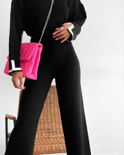 Casual Solid Knitted Tracksuit Two Piece Sets Women Outifits Fall Winter Sexy Knit Set Women Wide Leg Pants Suits For Women