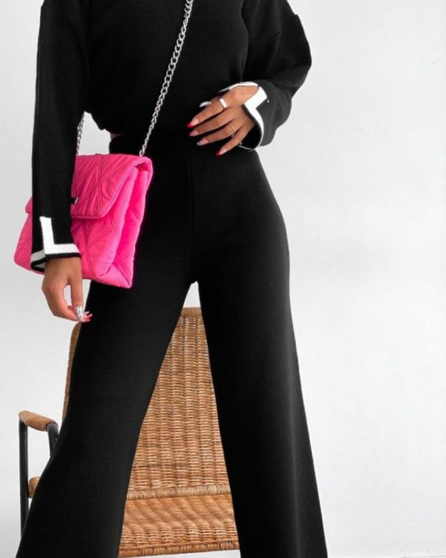 Casual Solid Knitted Tracksuit Two Piece Sets Women Outifits Fall Winter Sexy Knit Set Women Wide Leg Pants Suits For Women