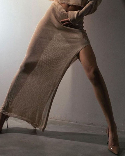 Knitted Elegant Bandage Cut Out Dress Sets Fashion Outfits for Women Fringe Sexy Slit Co-Ord Set New Matching Sets