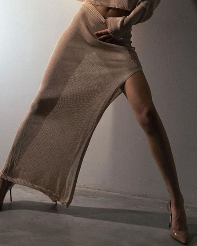 Knitted Elegant Bandage Cut Out Dress Sets Fashion Outfits for Women Fringe Sexy Slit Co-Ord Set New Matching Sets