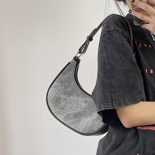 Casual Women Half Moon Underarm Bags Gray