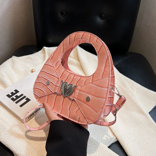 Love Heart Lock Women's Small Shoulder Bag Crocodile Pattern Ladies Crossbody