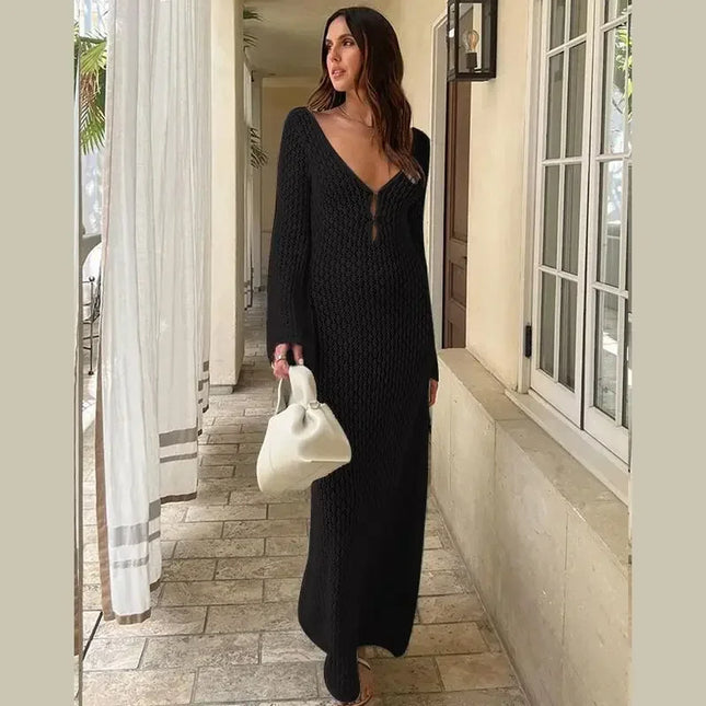 Atemberaubendes weißes Strick-Maxikleid – Perfekt für Strandurlaube