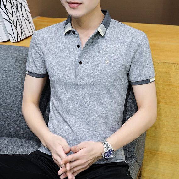 Summer for Polo Arrival Men Clothing Thin Solid Color Casual Slim Fit Short Sleeve Tops Fashion Cotton Turn-Down T Shirt