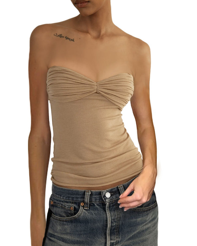 Gestrickte transparente sexy trägerlose Crop-Tops für Damen, Clubparty, Sommer, rückenfreie Tube Y2K geraffte Tops, Crop-Tank, Streetwear