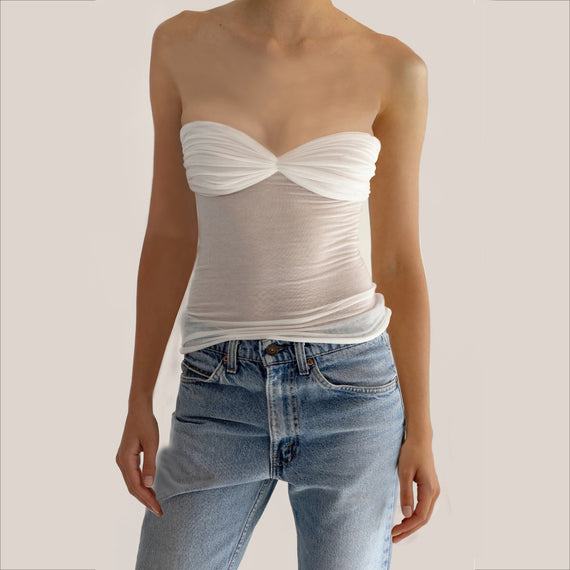 Knit Sheer Sexy Strapless Crop Tops for Women Club Party Summer Backless Tube Y2K Ruched Tops Crop Tank Streetwear
