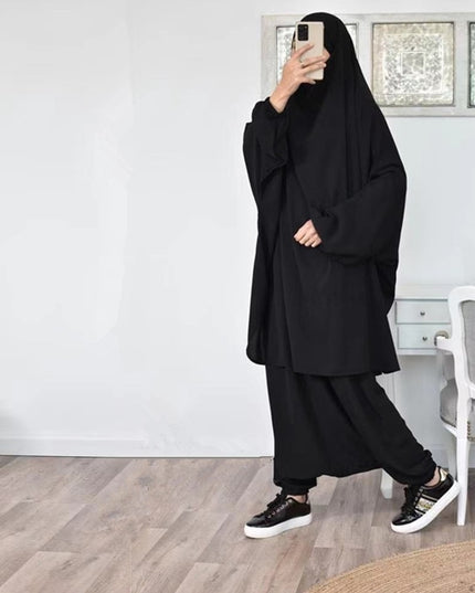 Islamic Hoodie Muslim Dresses Suits Prayer Abaya Jilbab Abaya with harem pants abaya Full Cover 2pcs sets Islamic Clothes