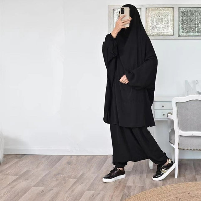 Islamisk huvtröja Muslimska klänningar Dräkter Bön Abaya Jilbab Abaya med haremsbyxor abaya Hel täckning 2-delade set Islamiska kläder