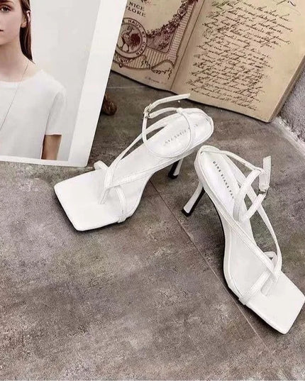 Elegant Square Toe Women's Sandals with Thin High Heels and Ankle Buckle Strap