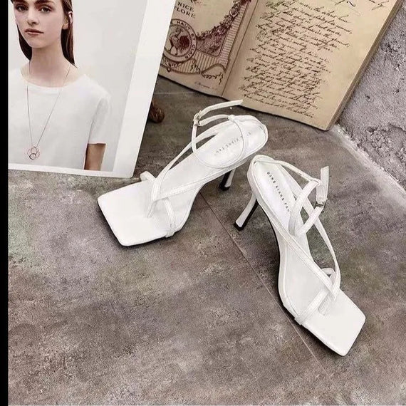Elegant Square Toe Women's Sandals with Thin High Heels and Ankle Buckle Strap