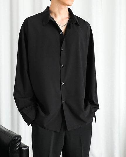 Korean Fashion Black Solid Long Sleeve Shirts 2023 Harajuku Black Oversized Shirt Male Casual Button Up Shirts Blouses