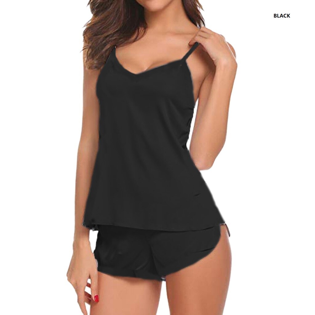 Ladies Sexy Pajamas Satin Pajamas Set Silk Lace Casual Two Piece Slings Fashion Solid Color Lingerie Women's Sexy Pajamas