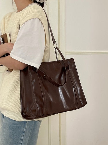 Pu Leather Ladies  Casual Tote Simple High Capacity Women's Shoulder