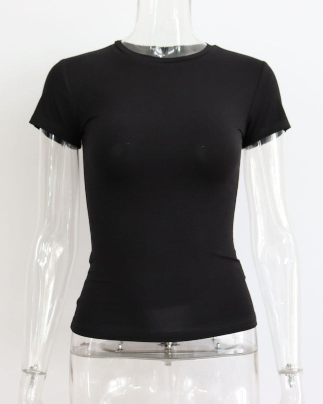 Lässige Mode Must-have Basic Kurzarm T-Shirts Rundhals Damen Oberteile Uni 2023 Sommer Slim Tops Kleidung