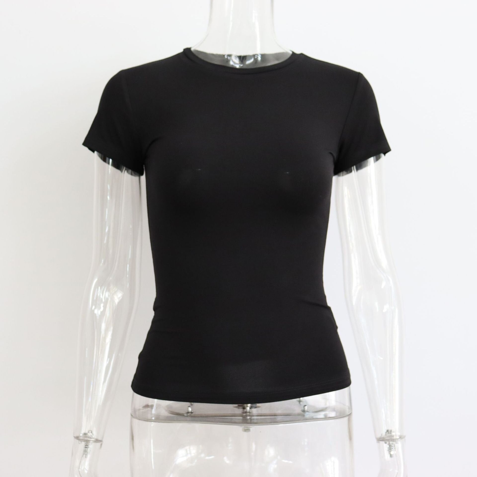 Casual Fashion Essential Basic Short Sleeve T-Shirts Round Neck Women's Tops Solid 2023 Summer Slim Tops Clothes