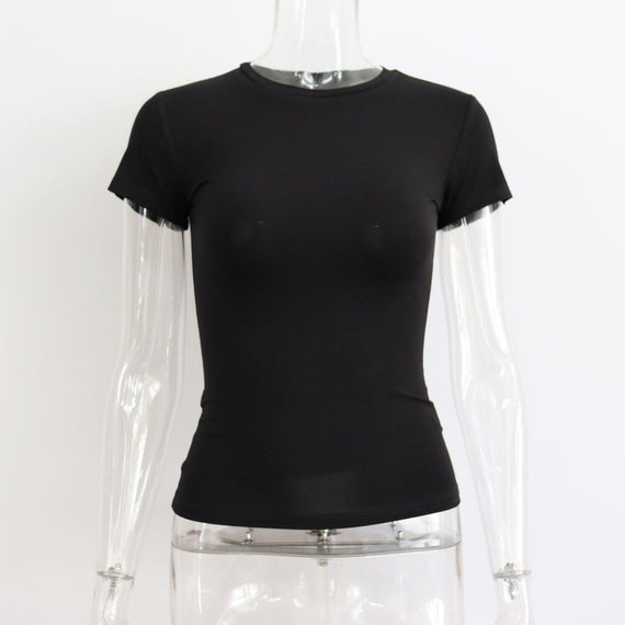 Casual Fashion Essential Basic Short Sleeve T-Shirts Round Neck Women's Tops Solid 2023 Summer Slim Tops Clothes
