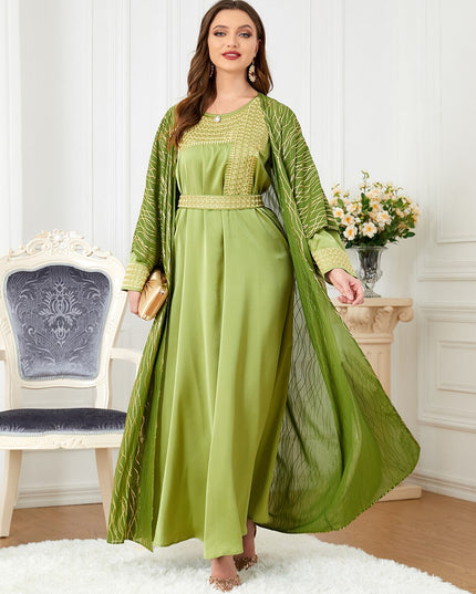 Djellaba Suits Abaya Dubai Two pieces Embroidery Muslim Sets Dress Muslim Islam Abayas With Belt