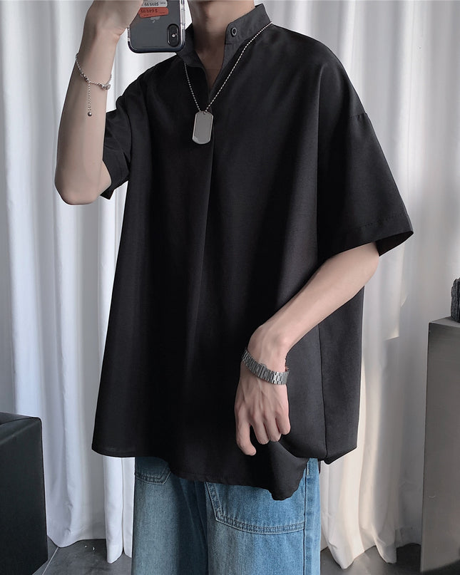 Koreanska modeskjortor och blusar med en knapp 2023 Sommar Kortärmade Vintageskjortor Herr Vardagliga Toppar i Japansk Stil 5XL
