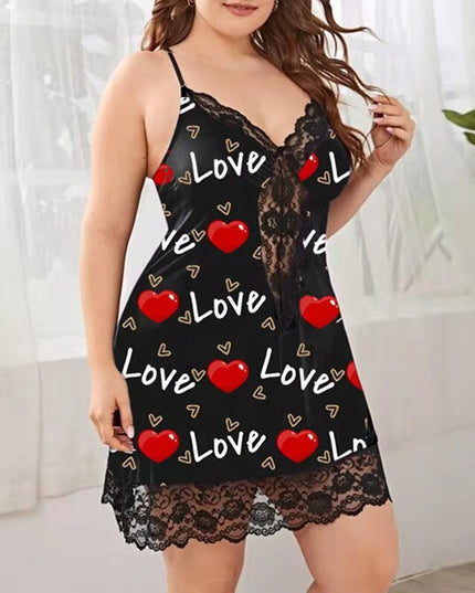 Plus Size Sex Dessous Damen Nachthemd Spitze V-Ausschnitt Sexy Nachtwäsche Blumenmuster Satin Nachtkleider Spaghettiträger S-4XL