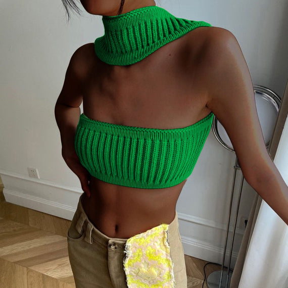 Cotton Knit Sleeveless Halter Sexy Crop Top for Women Outfits Summer Y2K Backless Strapless Tube Top Tee Clothes