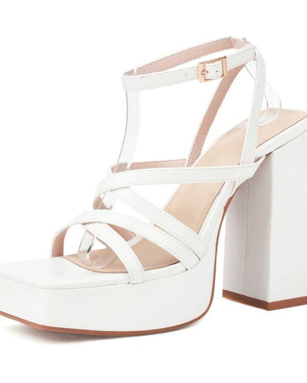 Women Sandals Square Toe Chunky Heel 13cm Platfrom 3cm Ankle Buckle Strap Plus Size