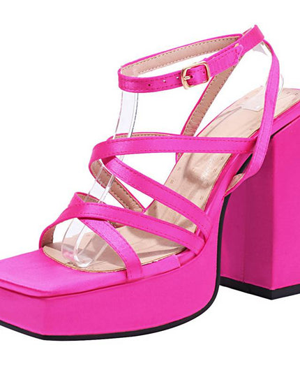 Shoes For Women Sandals Open Toe Block Heel  Buckle Strap Satin Large