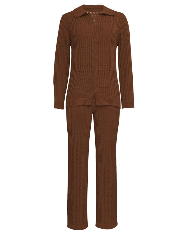 Autumn Winter Knit Suit Shirt and Pant Two Piece Sets Womens Outfits Holiday Casual Fashion Matching Sets Clothes