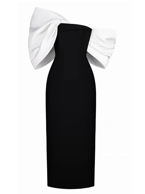 Damen Colorblock Kleid mit Schleife, Spaghettiträgern, kurzen Ärmeln und hoher Taille – elegant und modisch