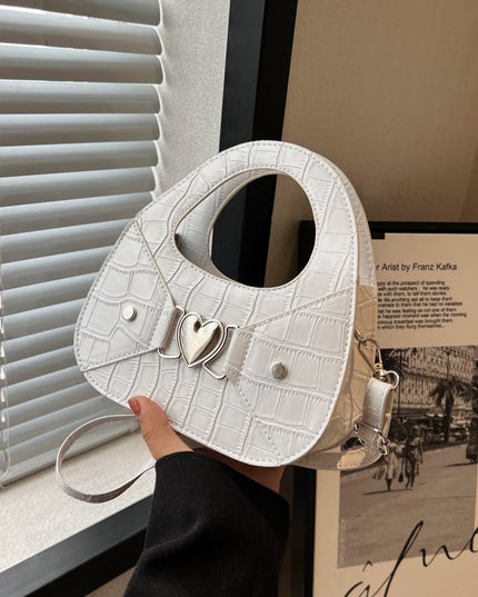 Love Heart Lock Women's Small Shoulder Bag Crocodile Pattern Ladies Crossbody