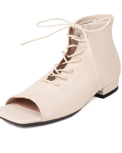 Women Sandals Square Toe Low Heel 2cm Lace Up