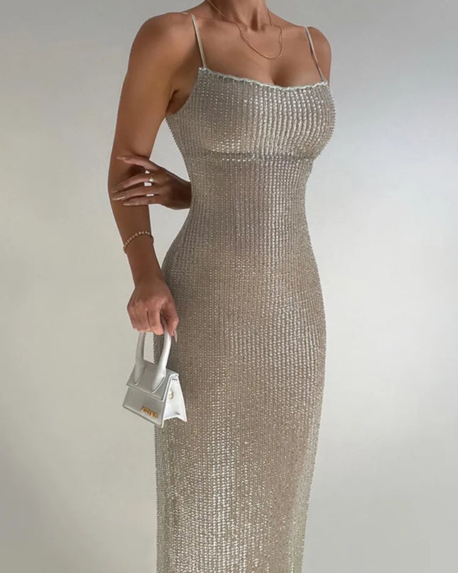 Glitzer-Maxikleid – Elegant, ärmellos, geschlitzt – Perfekt für Partys & Clubs!