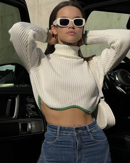 Women's Winter Turtleneck Sweater - Slim Fit, Long Sleeve, Cropped - Christmas Clothes