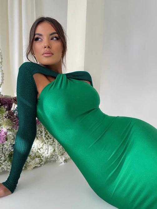 Sparkling Glitter Maxi Dress for Women - Shiny Night Club Party Bodycon Robe