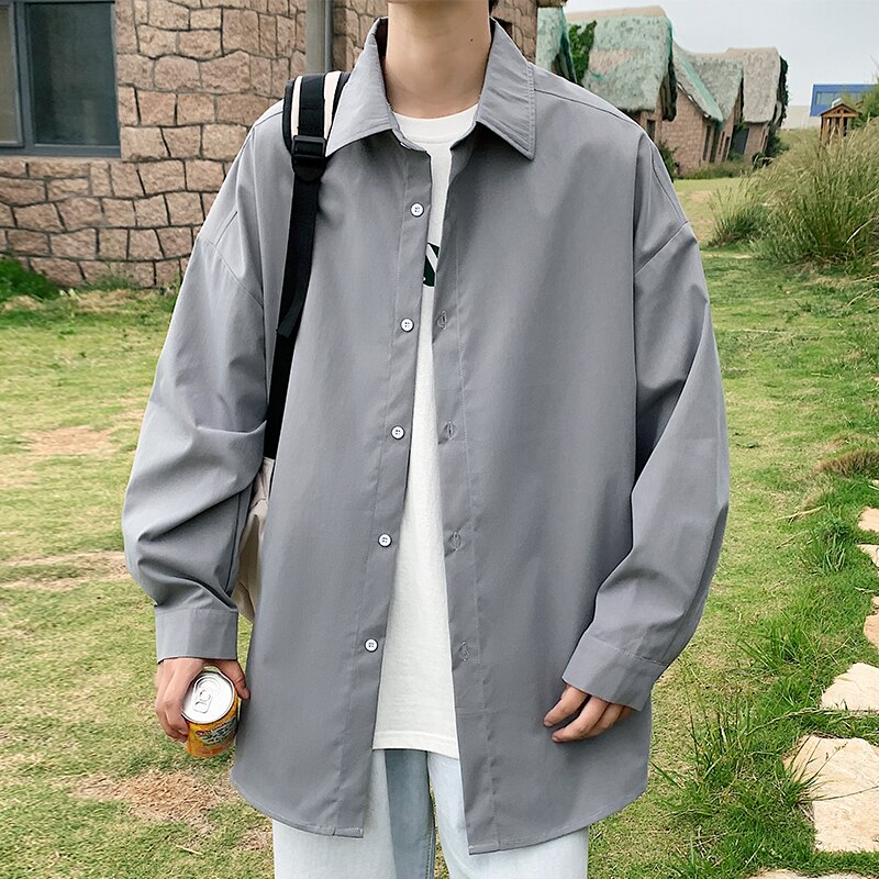 Men White Solid Vintage Shirts 2023 Mens Harajuku Fashion Oversize Shirt Male Black Casual Streetwear Blouses Plus Size