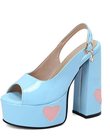 Women Sandals Peep Toe Ultrahigh Heel 14.5cm Platform 4.5cm Back Buckle Strap Heart Sexy Party Shoes Big