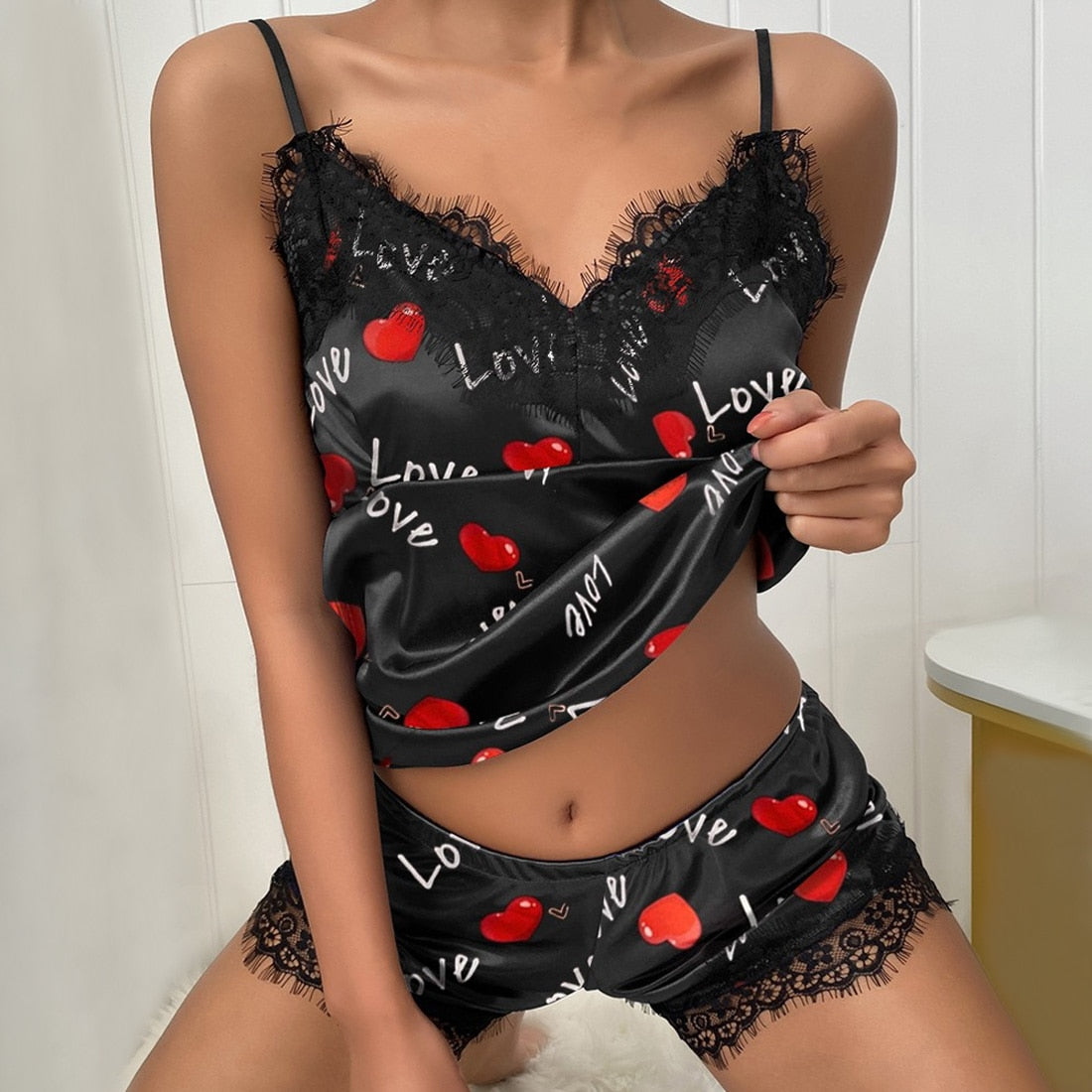 Erotic Lace Lingerie Pajamas Sexy Women Satin Silk Babydoll V-Neck  Women's Pajamas Exotic Sexy Dresses hot erotic nightdress
