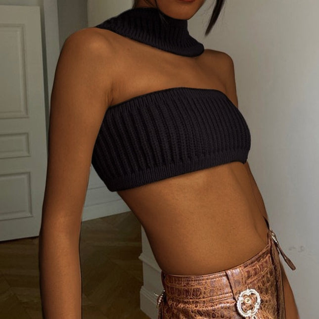 Cotton Knit Sleeveless Halter Sexy Crop Top for Women Outfits Summer Y2K Backless Strapless Tube Top Tee Clothes