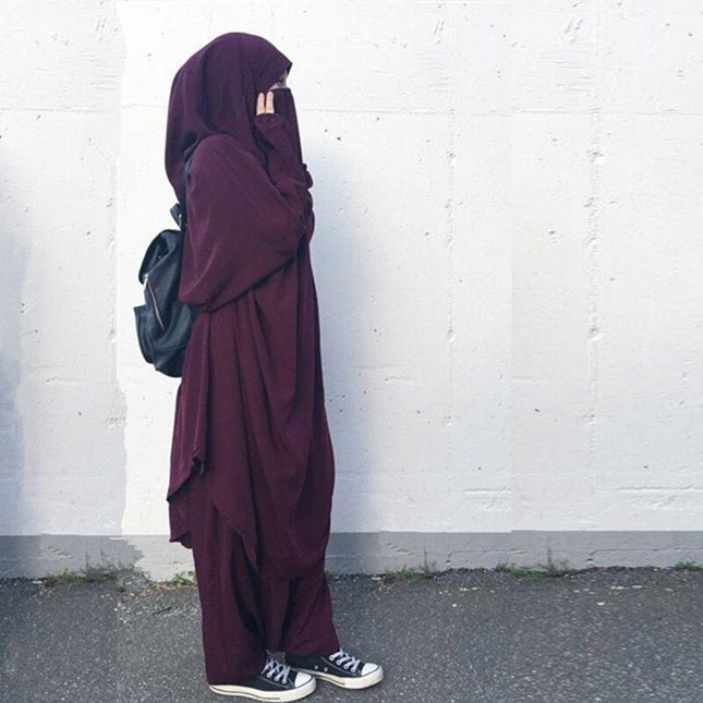 Islamisk huvtröja Muslimska klänningar Dräkter Bön Abaya Jilbab Abaya med haremsbyxor abaya Hel täckning 2-delade set Islamiska kläder
