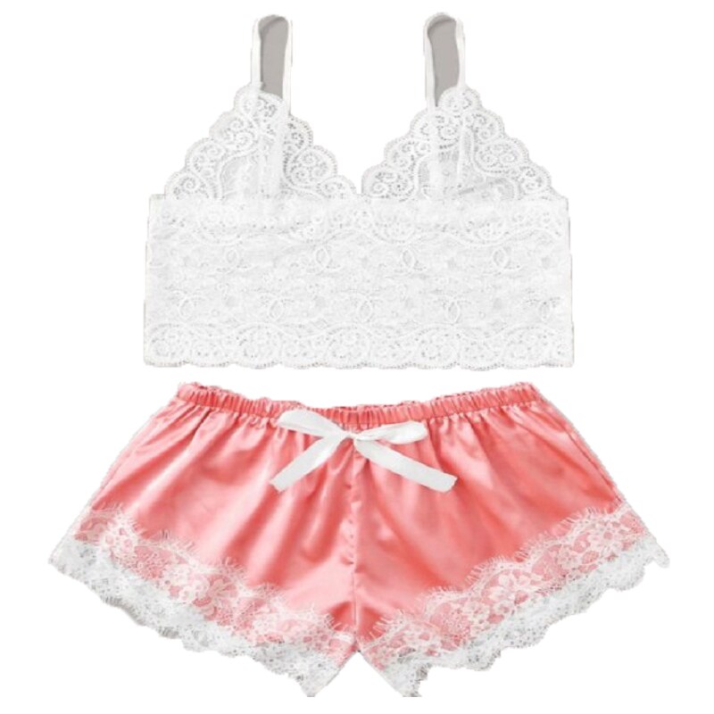 Ladies Sexy Pajamas Satin Pajamas Set Silk Lace Casual Two Piece Slings Fashion Solid Color Lingerie Women's Sexy Pajamas