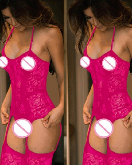 Heiße sexy Dessous Sexy erotische Netz-Babydoll Lenceria Sexy Bodysuit Netzstrümpfe Transparente Stretch-Mesh-Sex-Dessous