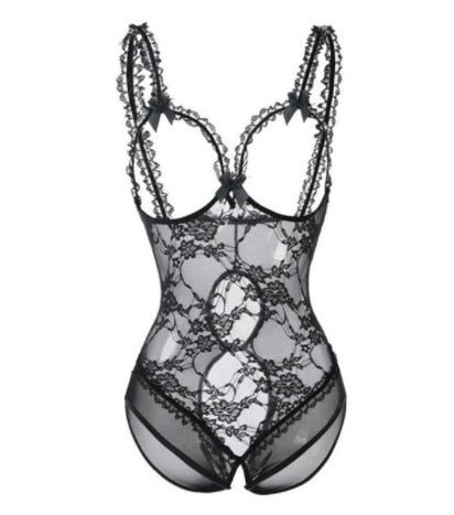 Spetsbody för kvinnor Sexig nätbody Erotisk ärmlös teddy Transparent djup V-lingerie Klänning Het erotisk underkläder