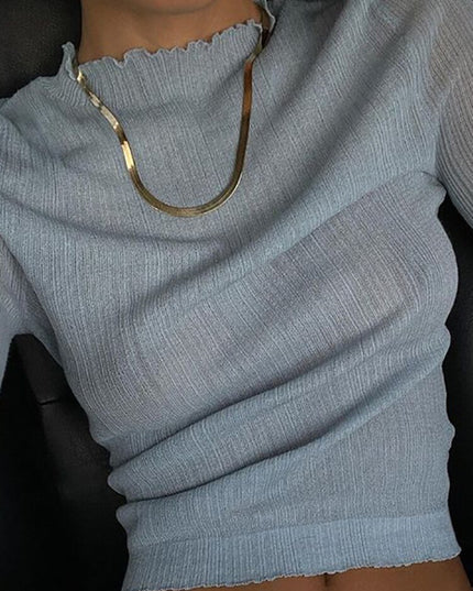 Fall Elegant See Through Long Sleeve Mock Neck Women Tops Fashion Streetwear Sexy T-Shirts Tees Slim Clothes