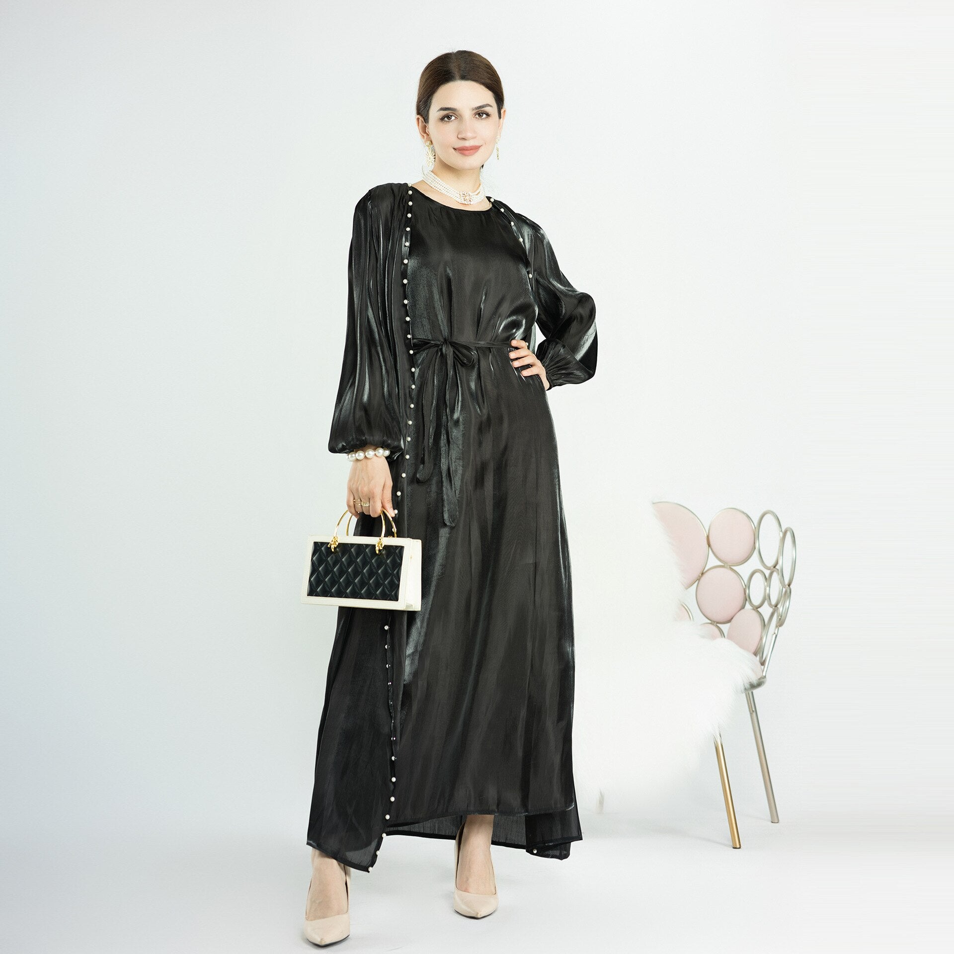 Djellaba Suits Abaya Dubai Two pieces Muslim Sets Dress Abaya Dubai Turkey Muslim Islam Abayas With Belt