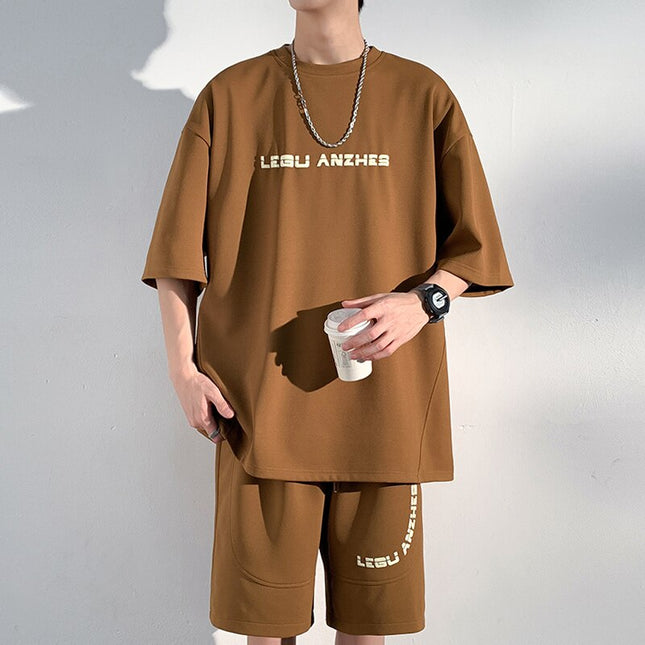 Y2k 2 Piece Sets Men Outfit 2023 Summer Vintage Short Sleeve T-shirts Korean Fashions Basketball Suit Set Tracksuits