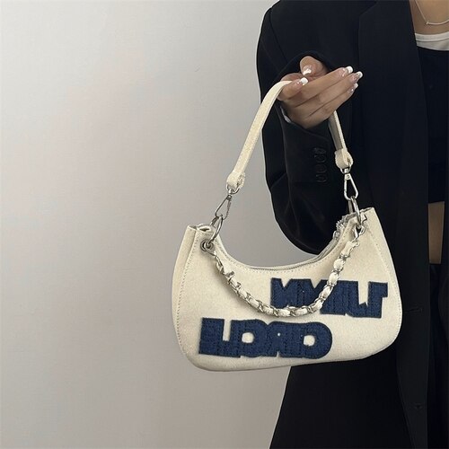 Vintage Denim Shoulder Bag for Women Fashion Chain Small Tote Hobos Underarm Bags Letter Design Female Cool Girls Messenger Bag