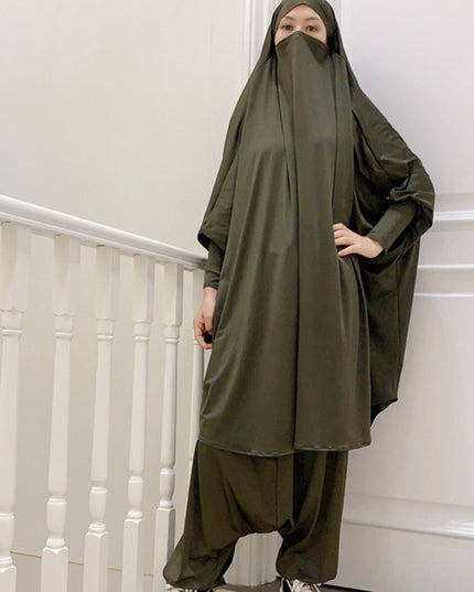 Islamic Hoodie Muslim Dresses Suits Prayer Abaya Jilbab Abaya with harem pants abaya Full Cover 2pcs sets Islamic Clothes