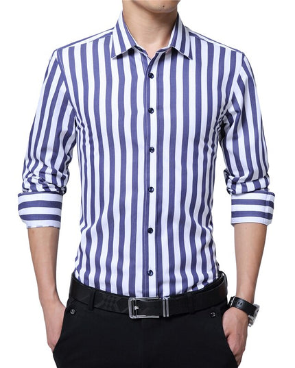Shirt for Men Striped Casual Shirts Long Sleeve Mens Cotton Shirts Turn Down Collar Chemise Homme Plus Size 5XL
