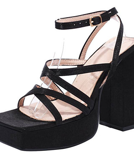 Shoes For Women Sandals Open Toe Block Heel  Buckle Strap Satin Large
